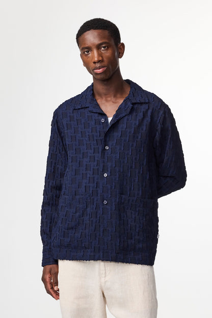 Hank Fil-Coupé Jacquard Over Shirt - Navy Blue - DUNE + SALT