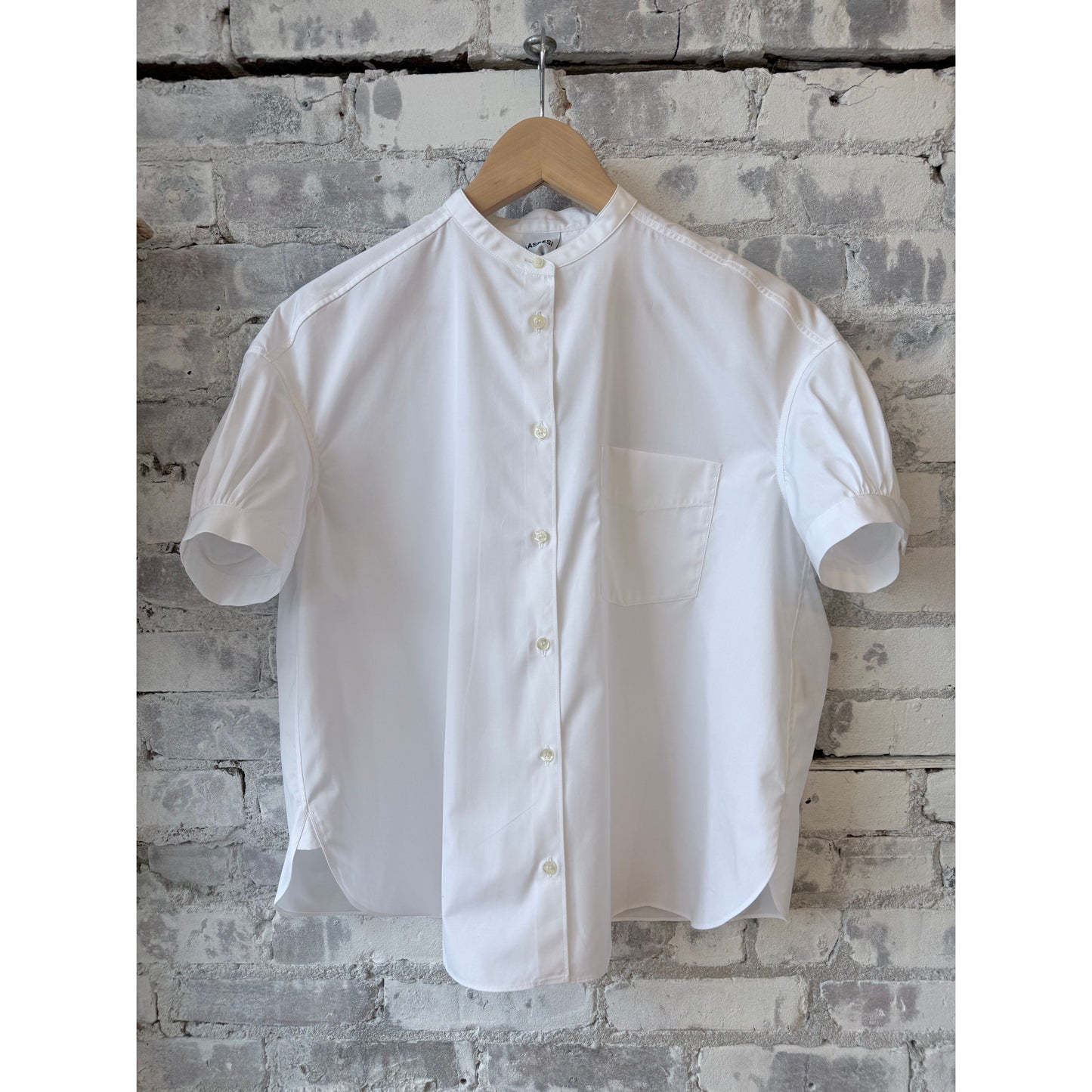 Mandarin Collar Cotton Poplin Shirt - White - DUNE + SALT