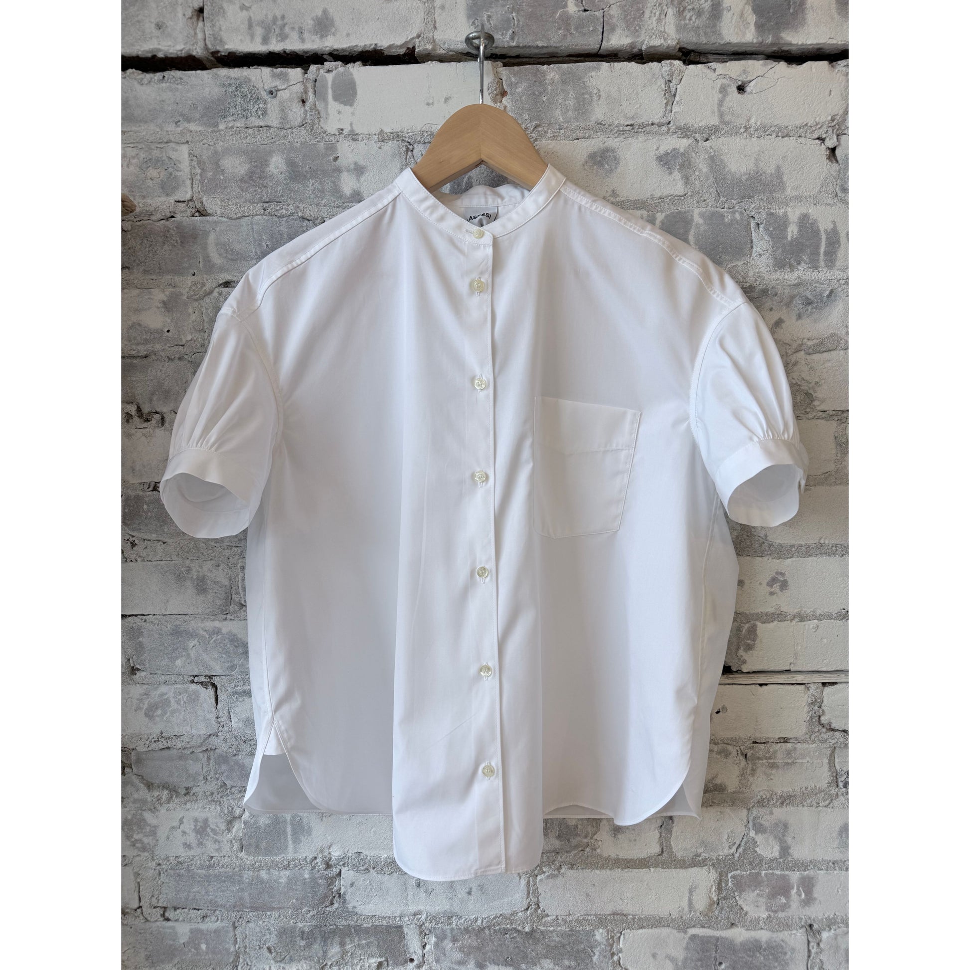 Mandarin Collar Cotton Poplin Shirt - White - DUNE + SALT
