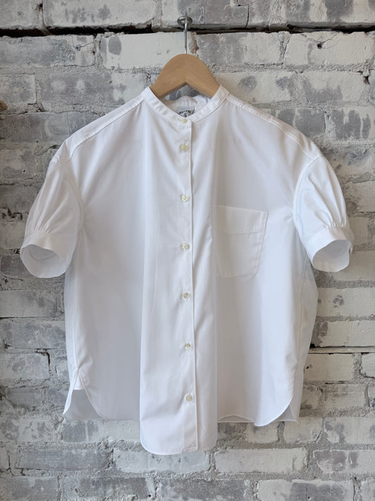 Mandarin Collar Cotton Poplin Shirt - White - DUNE + SALT