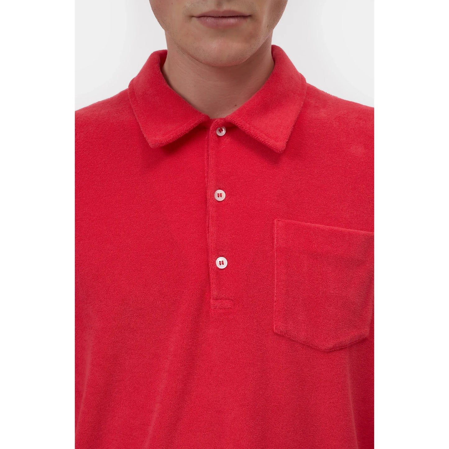 Men's short sleeve polo shirt in laser red by Closed Men's, featuring a classic collar and comfortable fit.