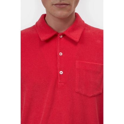 Men's short sleeve polo shirt in laser red by Closed Men's, featuring a classic collar and comfortable fit.