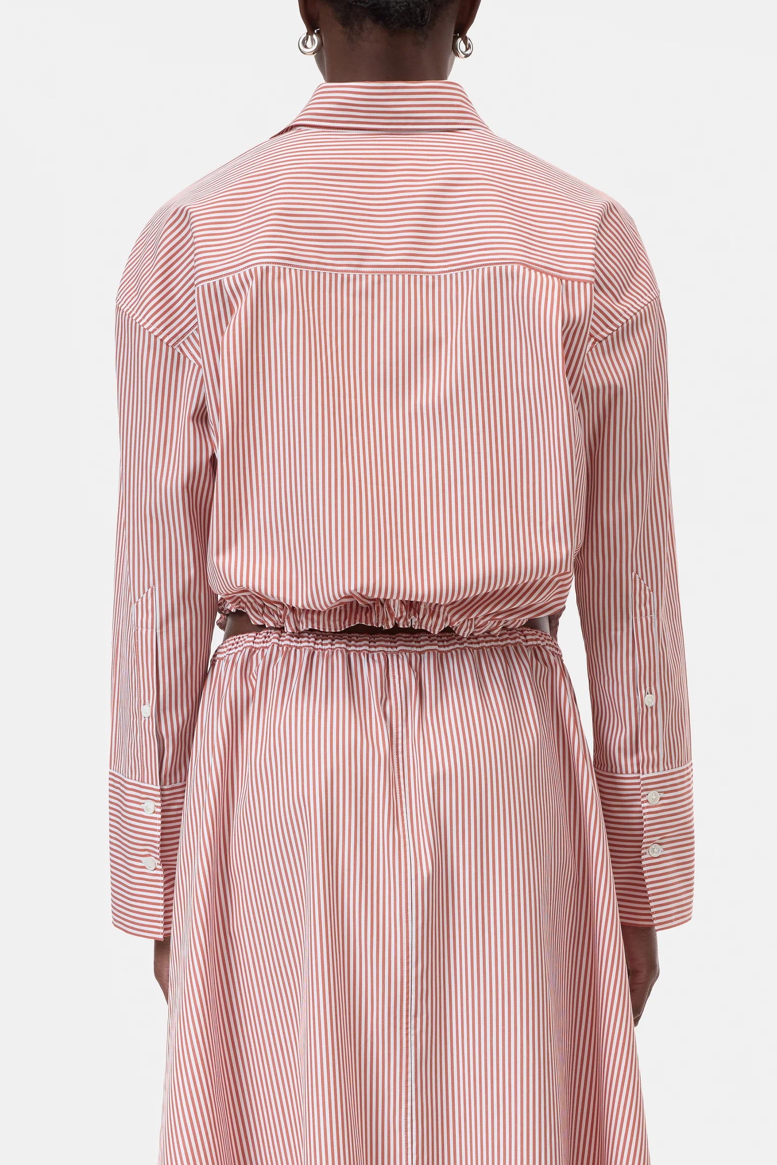 Closed Women's Gathered Stripe Shirt – Brick Red Gray
