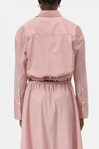 Closed Women's Gathered Stripe Shirt – Brick Red Gray