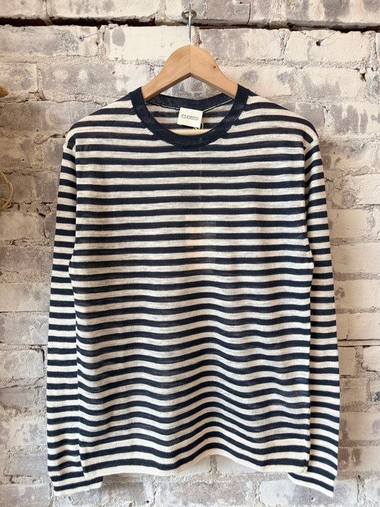 Closed Men's Striped Crewneck Sweater - Magma Black Light Slate Gray