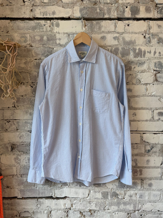 Hartford Men's Paul Woven Seersucker Shirt - Sky Blue & White Rosy Brown