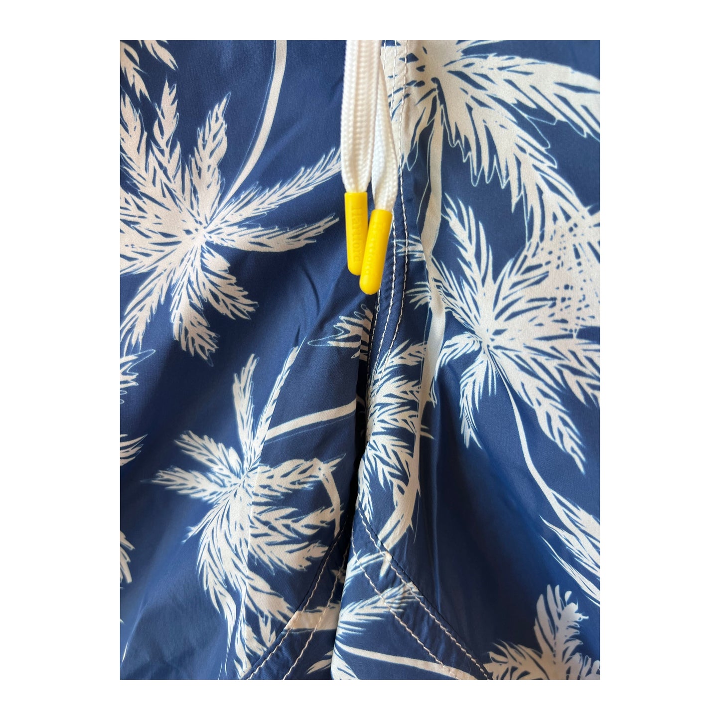 Palm Print Recycled Nylon Swim Trunk - Navy - DUNE + SALT