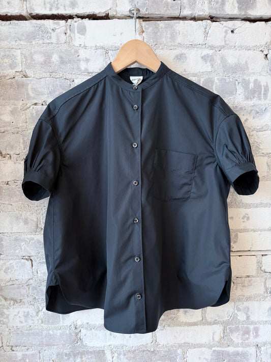 Mandarin Collar Cotton Poplin Shirt - Navy - DUNE + SALT