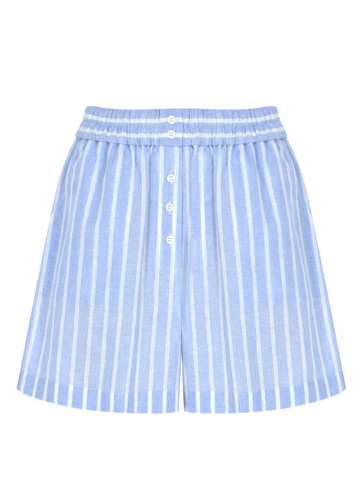 Sicilia Linen Shorts - Blue White Stripe - DUNE + SALT