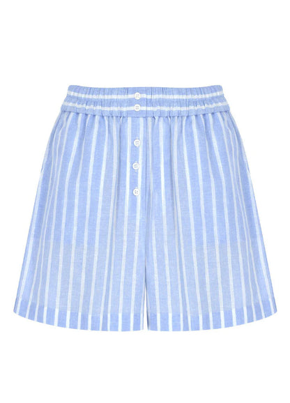 Sicilia Linen Shorts - Blue White Stripe - DUNE + SALT