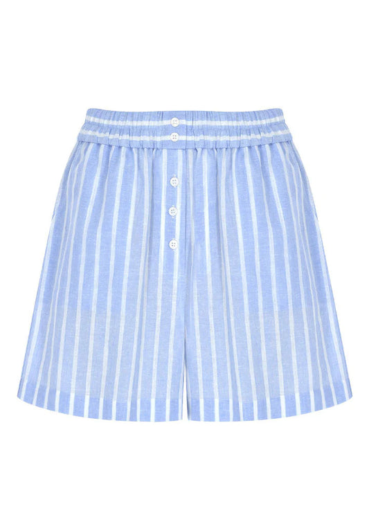 Sicilia Linen Shorts - Blue White Stripe - DUNE + SALT
