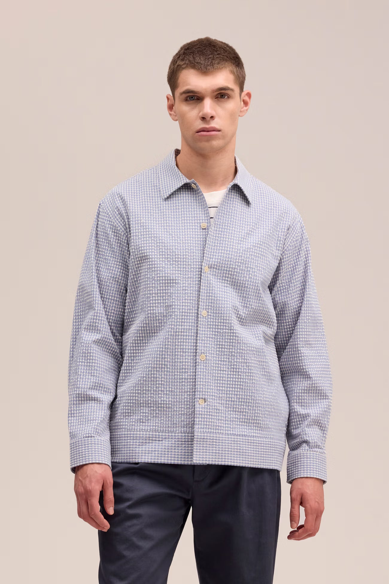 Reed Seersucker Overshirt - Stone Blue - DUNE + SALT