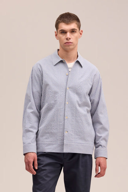 Reed Seersucker Overshirt - Stone Blue - DUNE + SALT