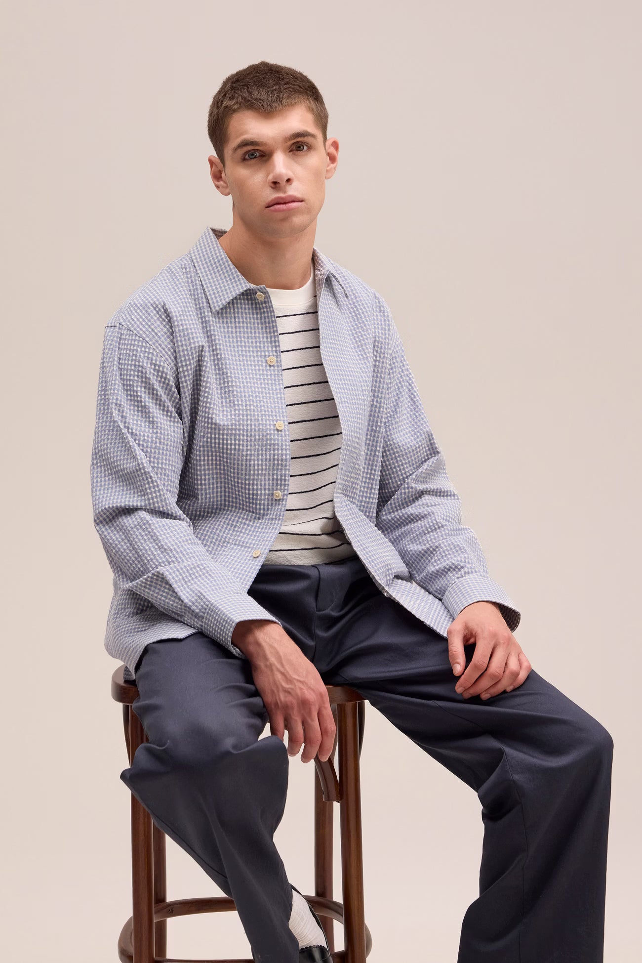 Reed Seersucker Overshirt - Stone Blue - DUNE + SALT