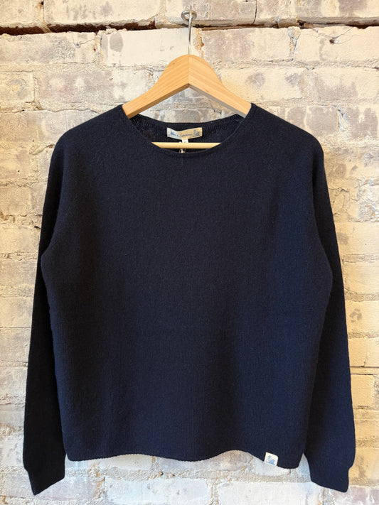 Merz b. Schwanen Lightweight Merino Wool-Cashmere-Silk Crew - Dark Navy Dark Slate Gray