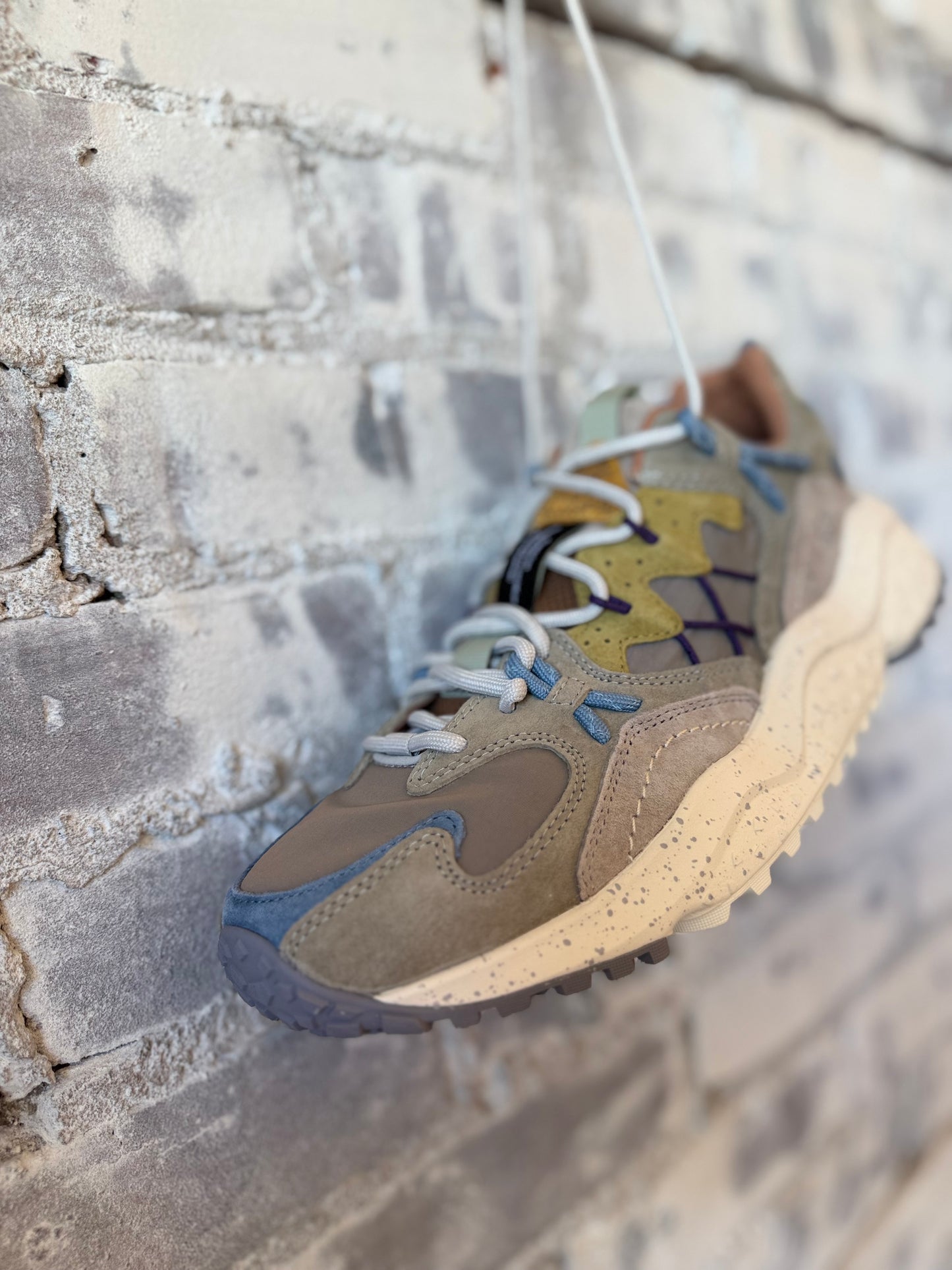 Yamabushi Man Suede/Nylon Sneaker – Taupe/Mud/Yellow