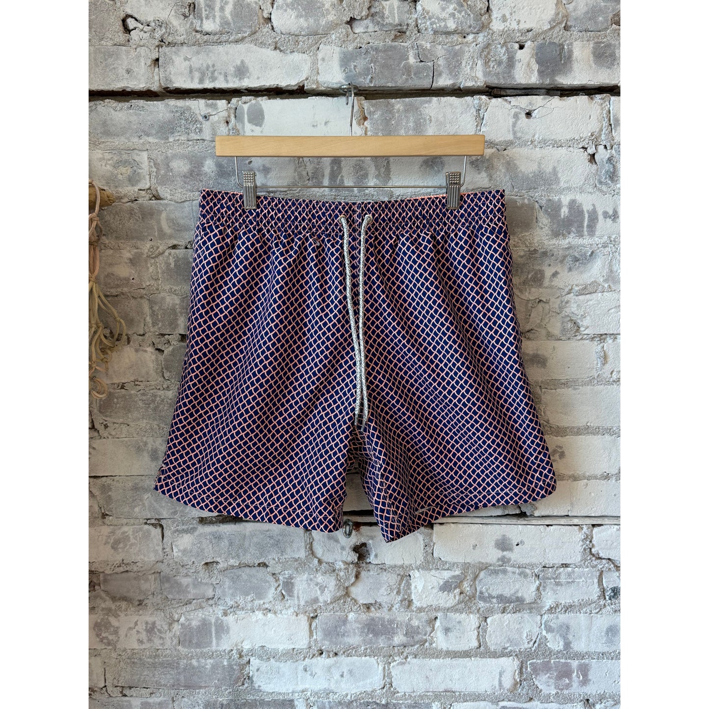 Men's Cyclist Liner Swim Trunks - Nautical Mesh Navy/Orange - DUNE + SALT