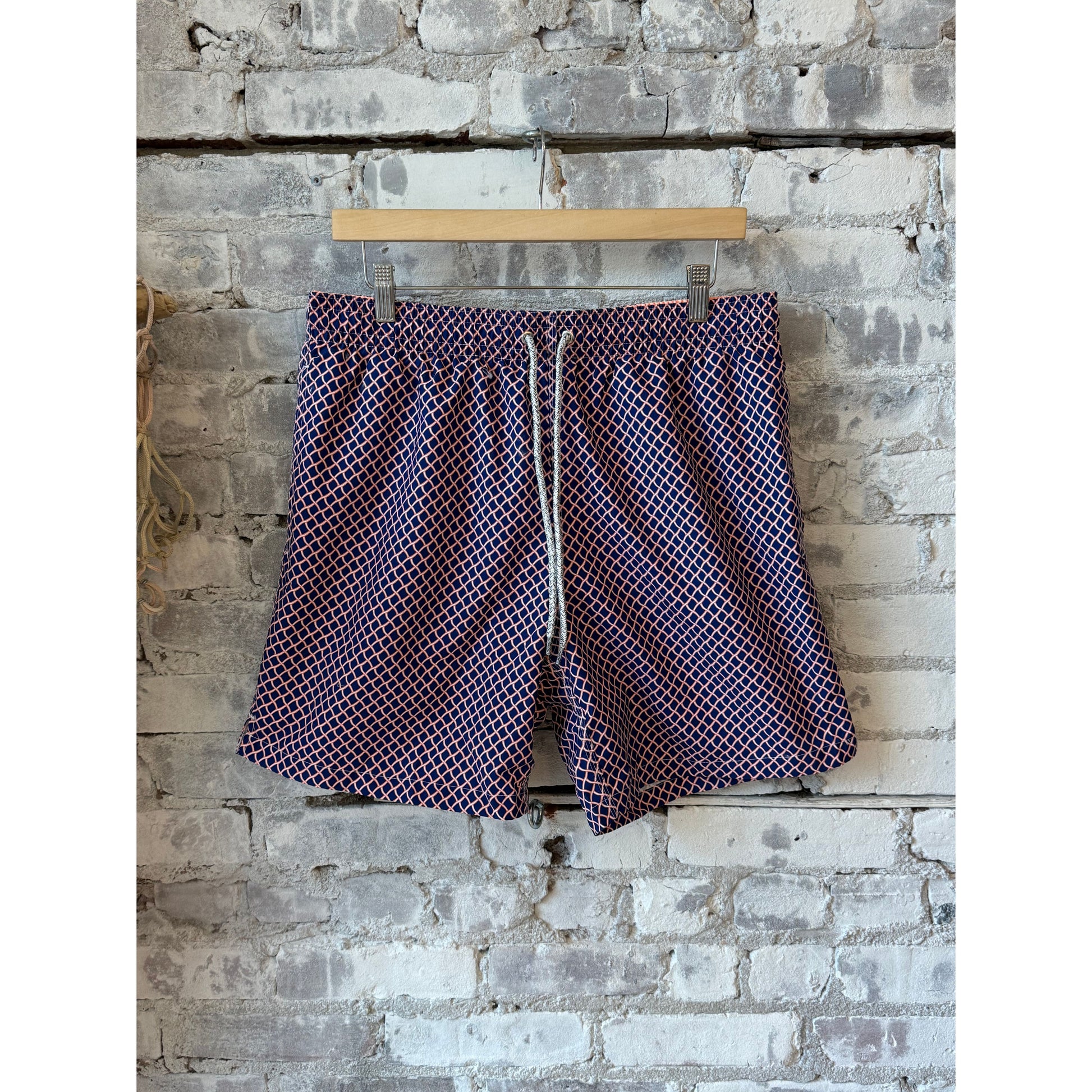 Men's Cyclist Liner Swim Trunks - Nautical Mesh Navy/Orange - DUNE + SALT