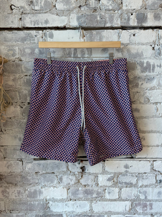 Men's Cyclist Liner Swim Trunks - Nautical Mesh Navy/Orange - DUNE + SALT