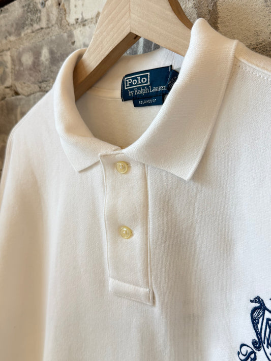 Island Fleece Graphic Print Polo Sweatshirt - White - DUNE + SALT
