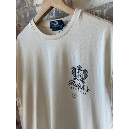 Men's Polo RL Beach Club Print T-Shirt in Deckwash White, featuring a casual graphic design on soft cotton fabric.