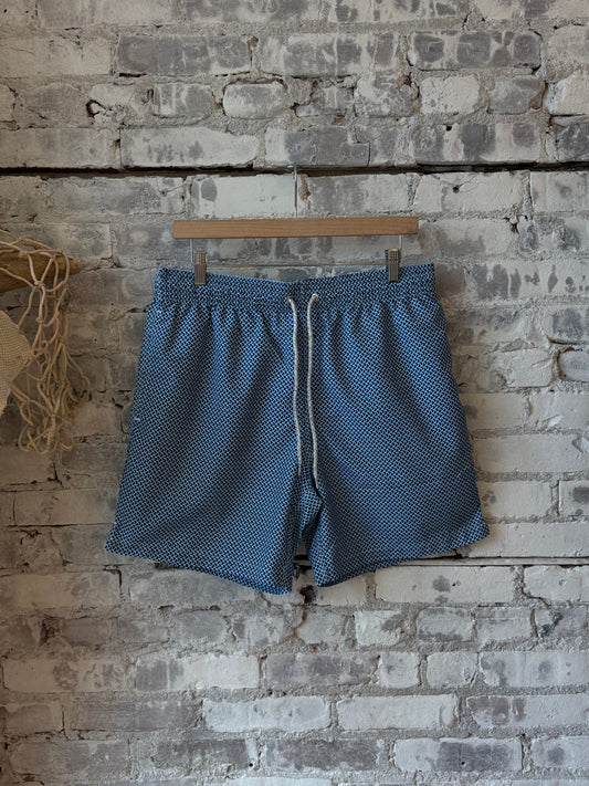 Men's Cyclist Liner Swim Trunks - Wave Print Navy/Sky - DUNE + SALT