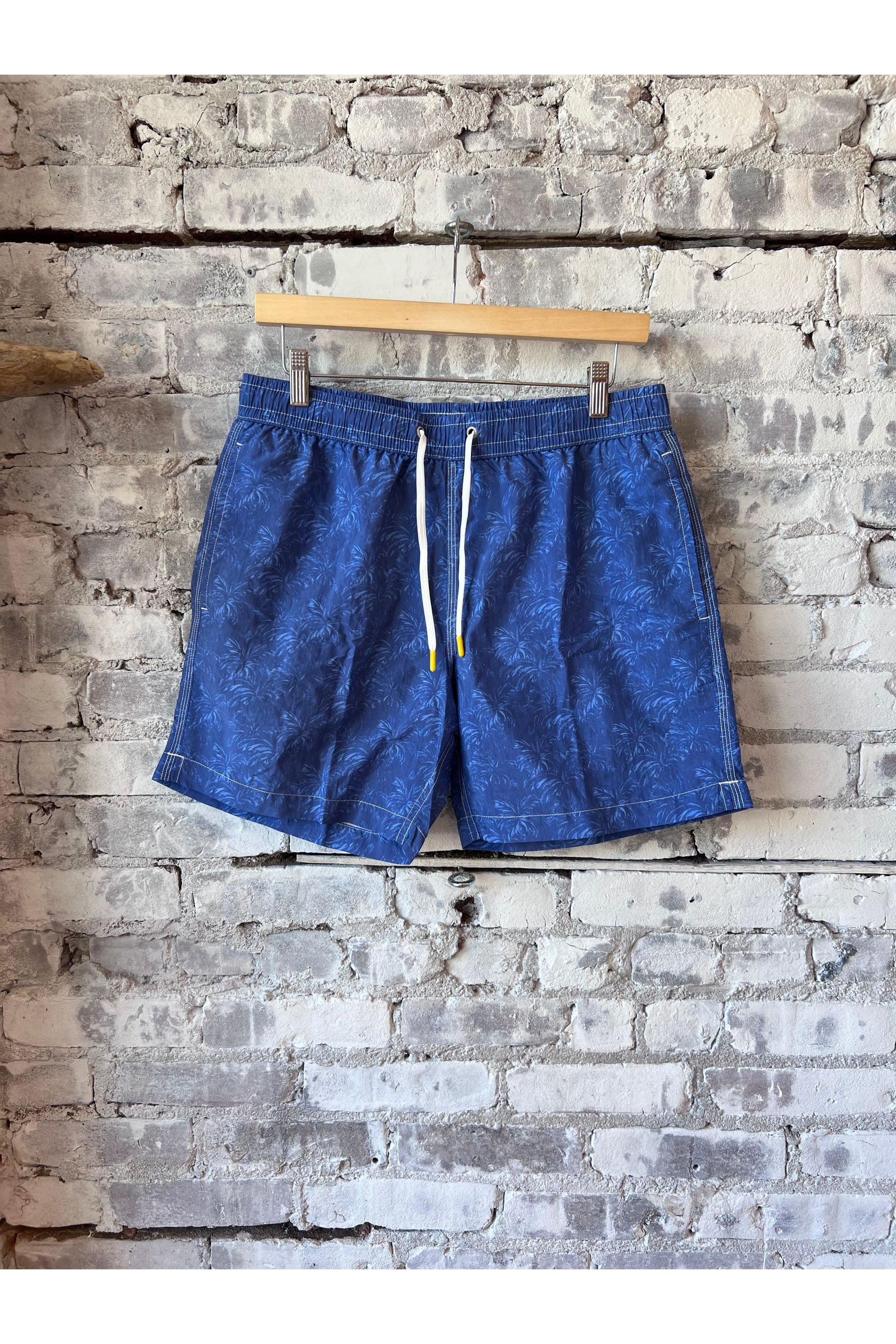 Palms Print Nylon Swim Trunks - Blue - DUNE + SALT