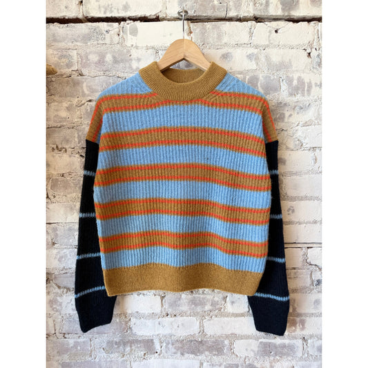 Alpaca/Wool Blend Sweater - Sky Blue Stripe - DUNE + SALT