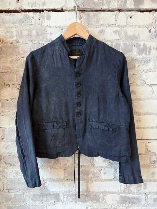 Indigo Charcoal Dyed Linen Dobby Jacket - DUNE + SALT
