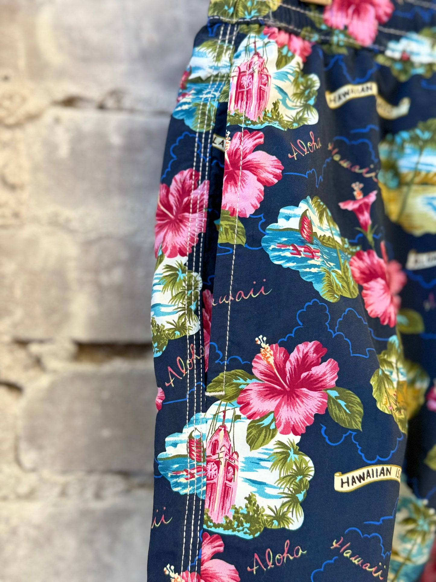 "Aloha" Nylon Woven Swimshort - Navy