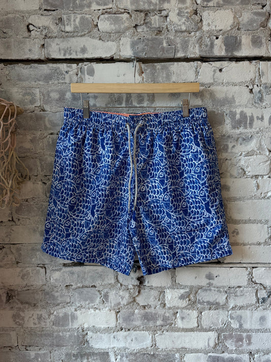 Men's Cyclist Liner Swim Trunks - Abstract Fish Navy - DUNE + SALT