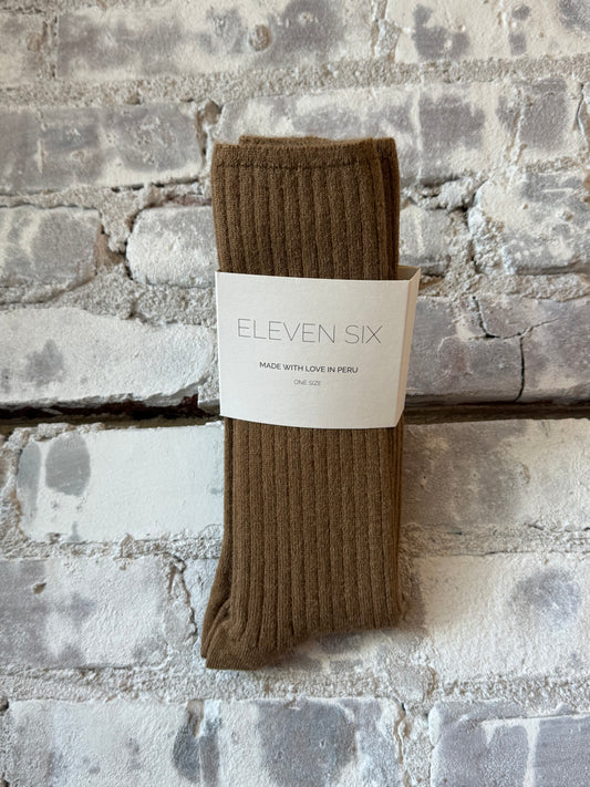 Women's camel ribbed sock by ELEVEN SIX, featuring textured knit pattern and comfortable fit.