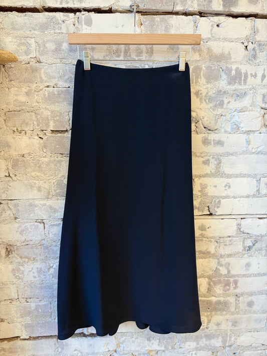 Crepe de Chine Long Silk Skirt - Navy - DUNE + SALT