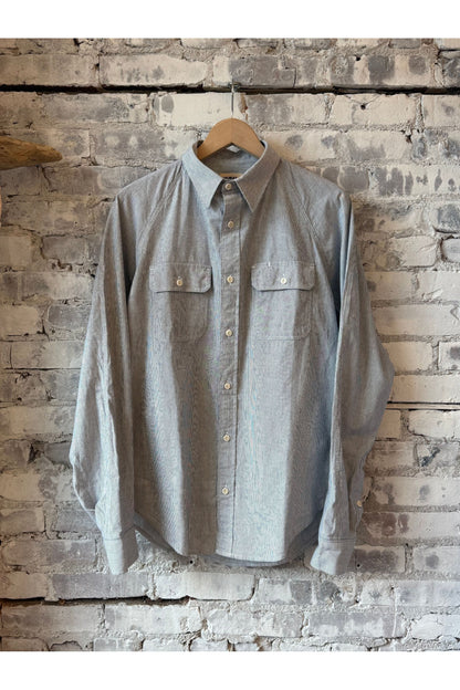 Cotton Hemp Chambray Work Shirt - Trail Blue/Seashell Pinstripe - DUNE + SALT