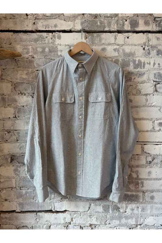 Cotton Hemp Chambray Work Shirt - Trail Blue/Seashell Pinstripe - DUNE + SALT