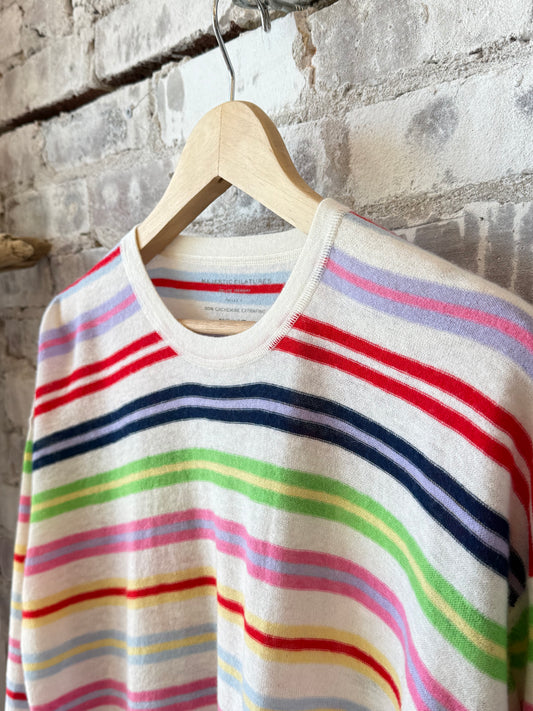Extrafine Cashmere Novelty Stripe L/S Relaxed Crew - Milk - DUNE + SALT