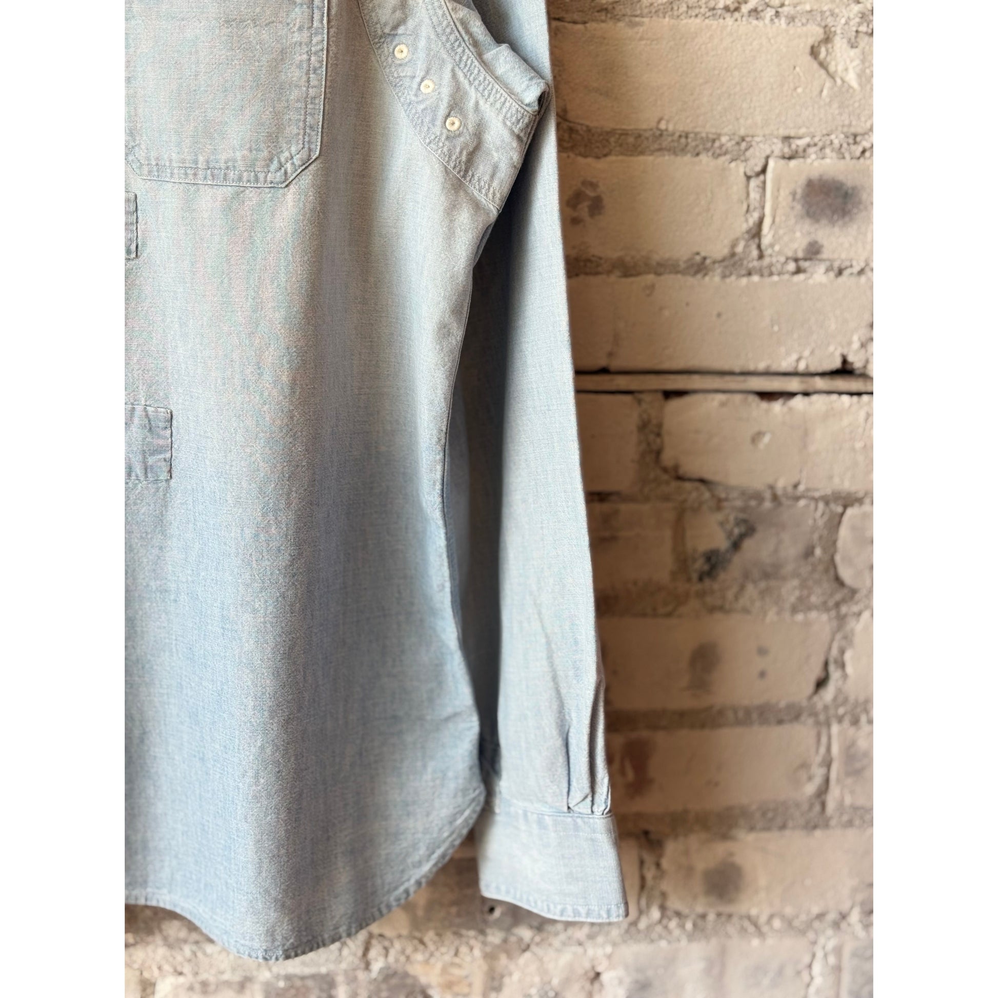 Men's Polo RL Chambray Compass Workshirt in medium indigo, featuring a classic button-up design and chest pocket.
