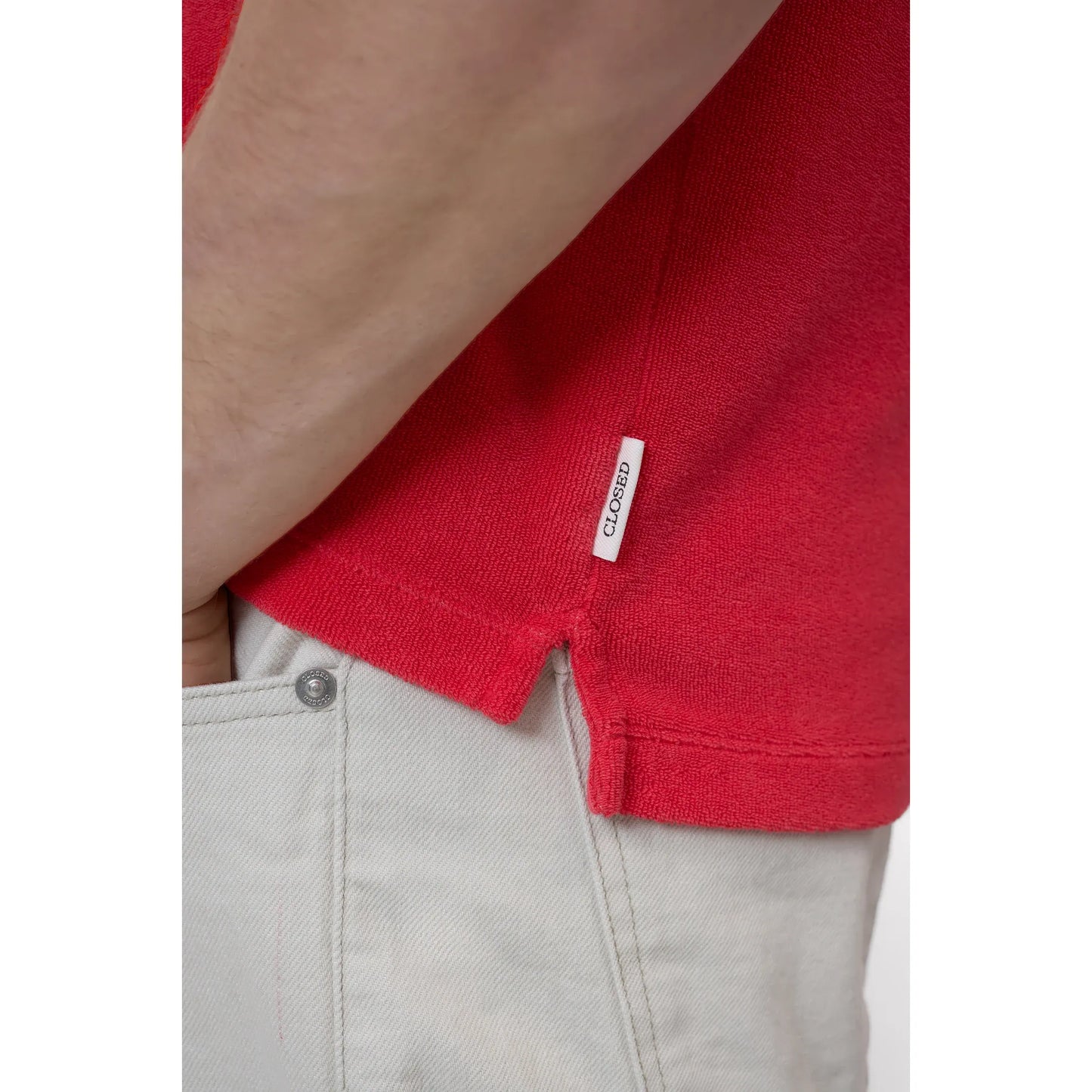 Men's short sleeve polo shirt in laser red by Closed Men's, featuring a classic fit and breathable cotton fabric.