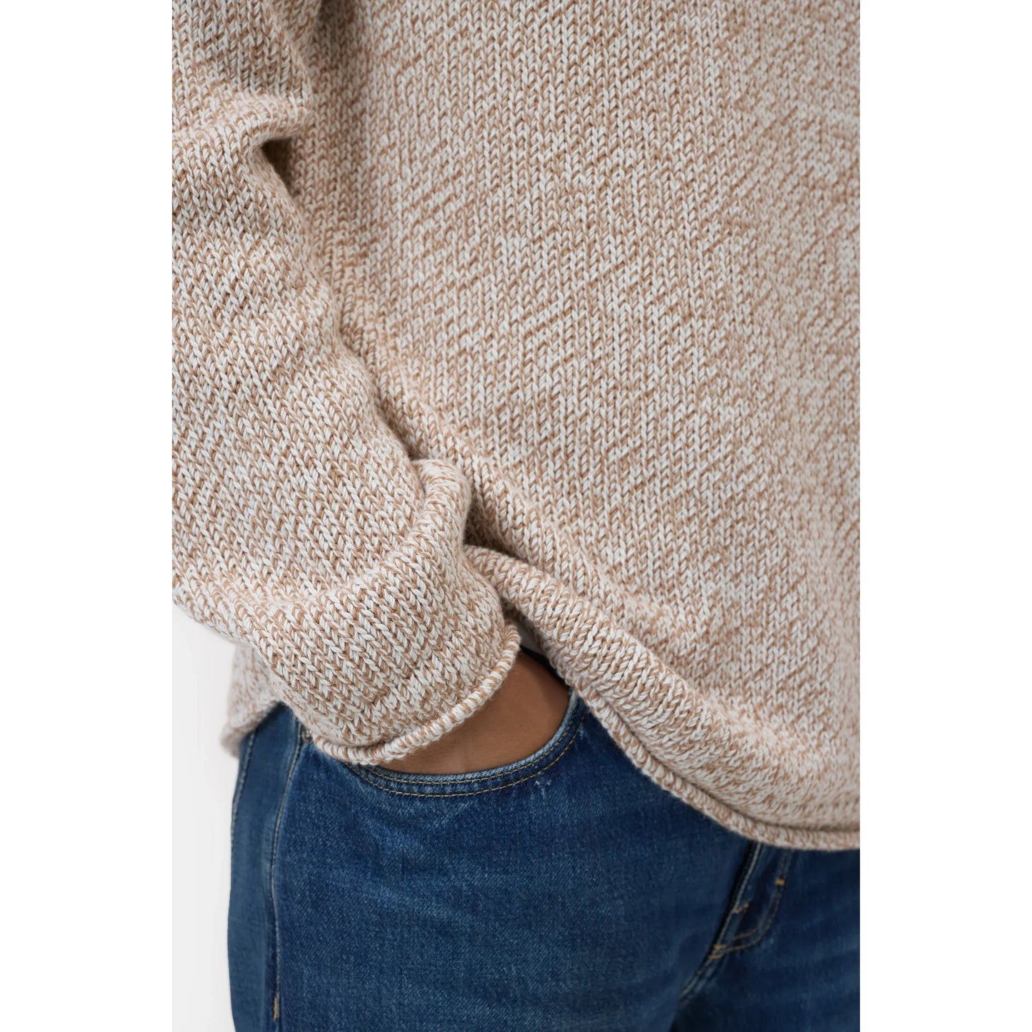 Men's Raw Edged Knit in rock beige by Closed Men's, featuring a textured, casual knit fabric with raw hem details.