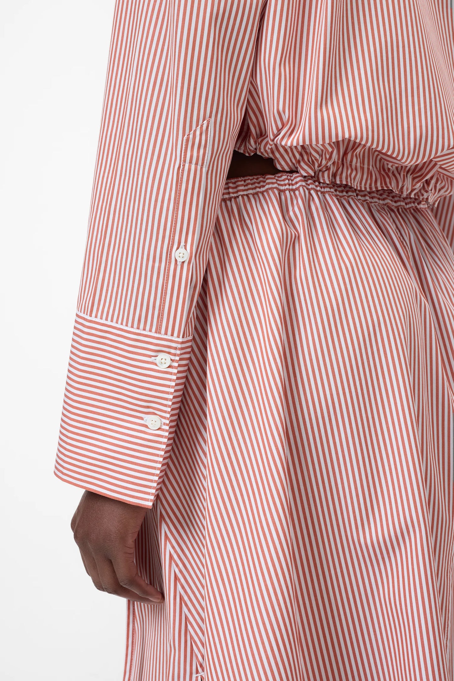 Closed Women's Gathered Stripe Shirt – Brick Red Tan