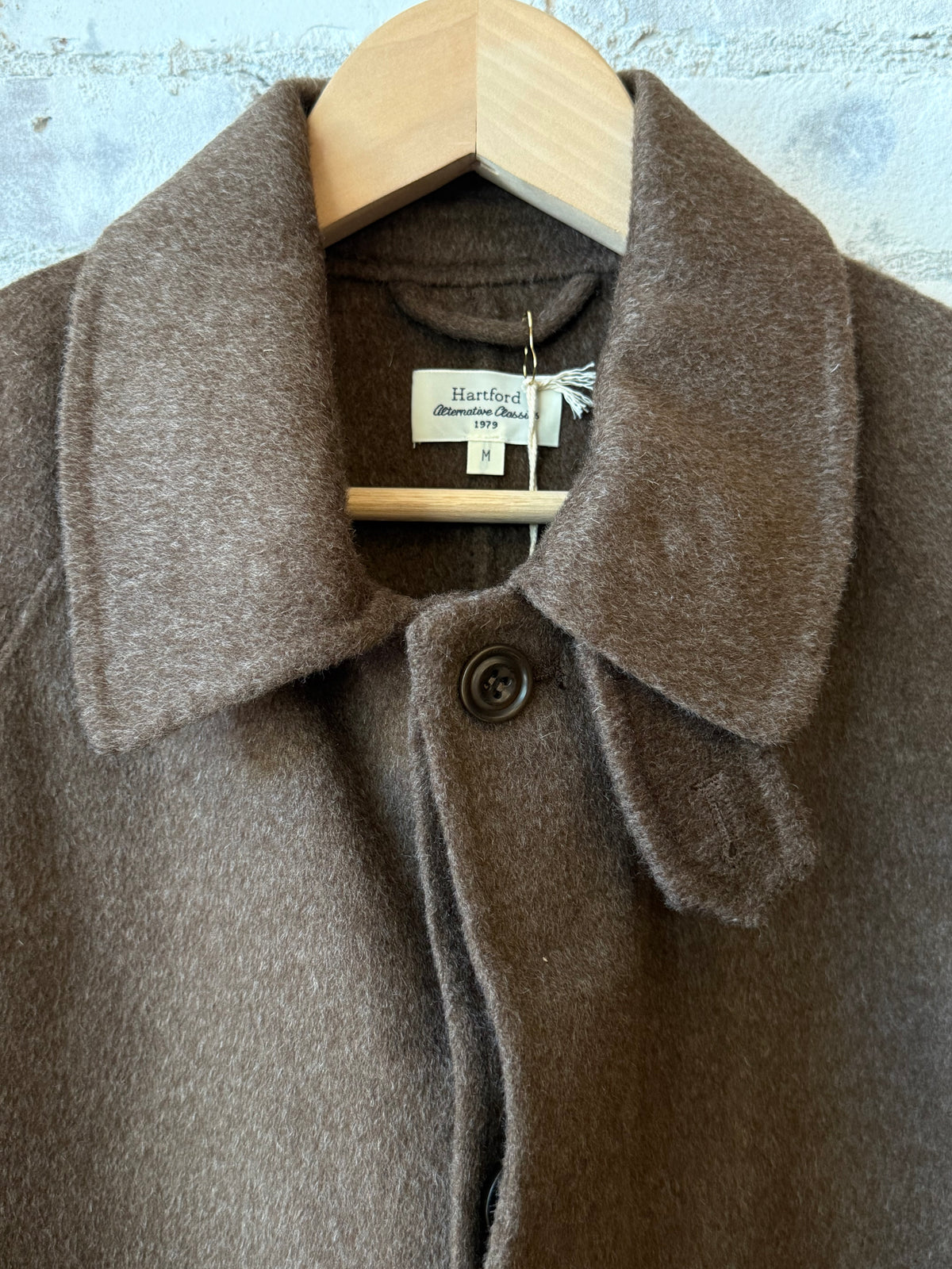 Hartford Men's Graig Woven Coat in Nut color, showcasing the textured fabric and tailored fit of this stylish men's coat.