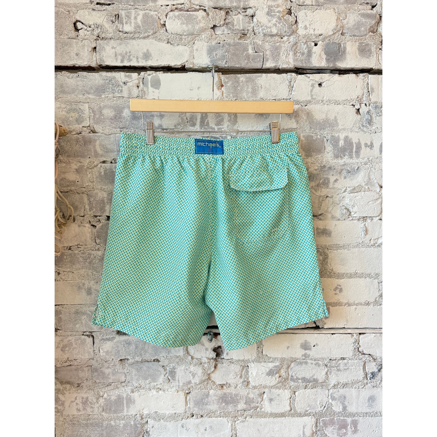 Men's Cyclist Liner Swim Trunks - Wave Print Aqua/Yellow - DUNE + SALT