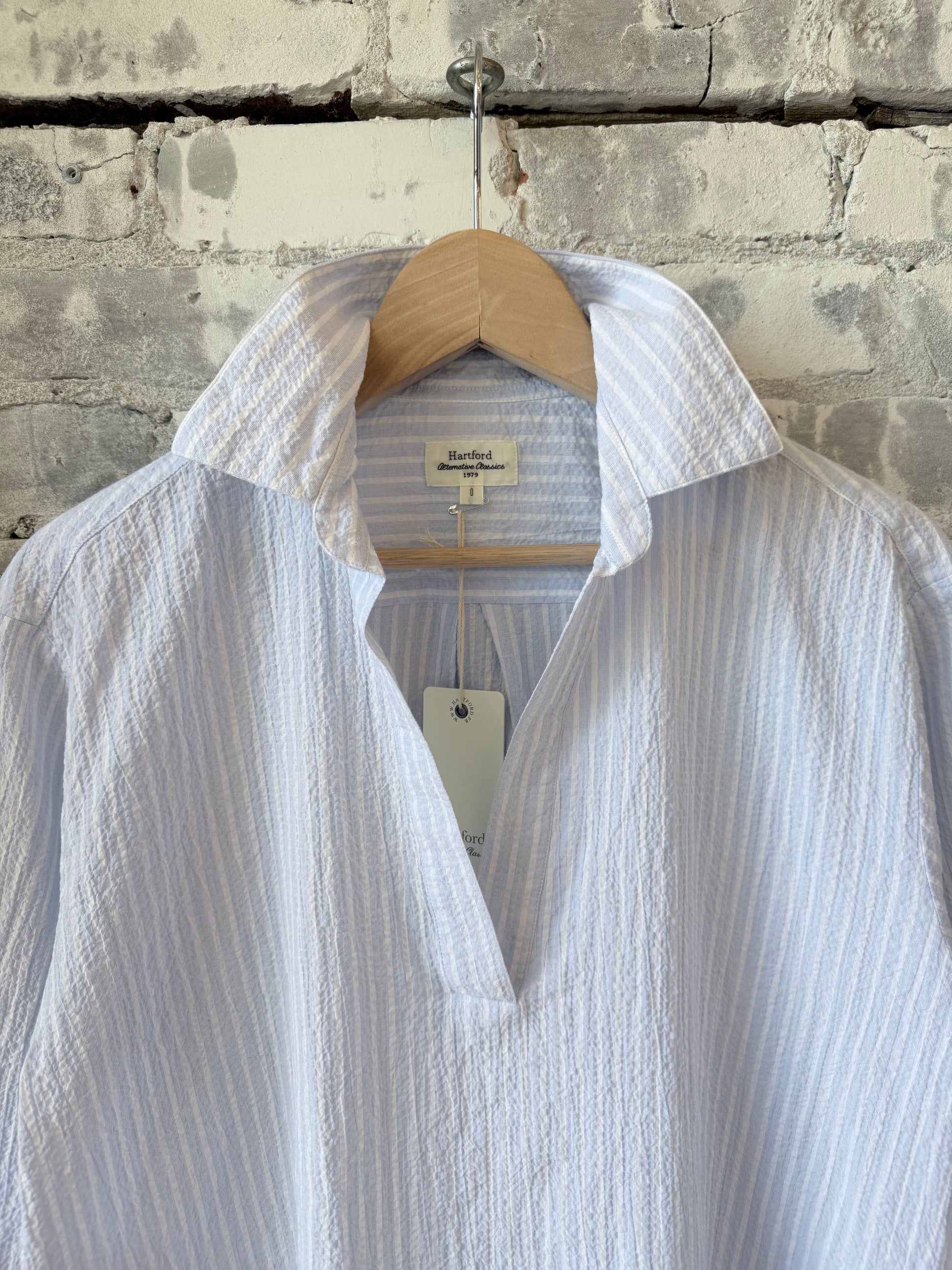 Hartford Women's Cola Woven Shirt - White/Light Blue Dark Gray