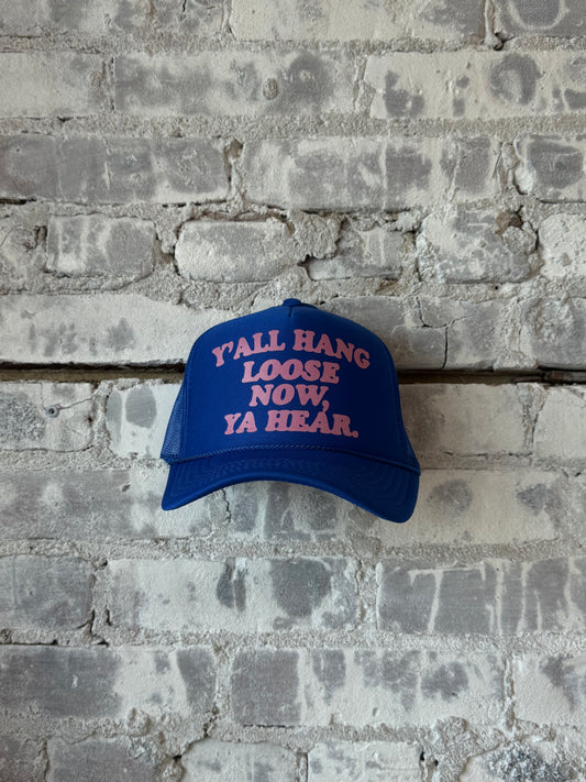 Y'all Hang Loose Trucker Hat - Royal Blue/Pink - DUNE + SALT
