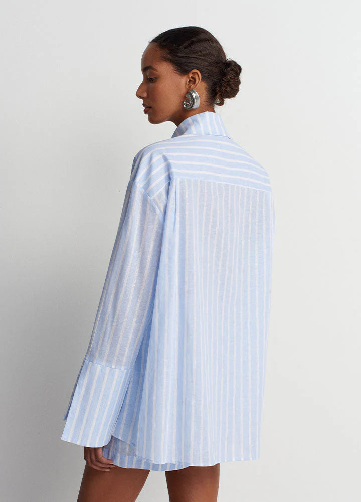 Sicilia Linen Shorts - Blue White Stripe - DUNE + SALT