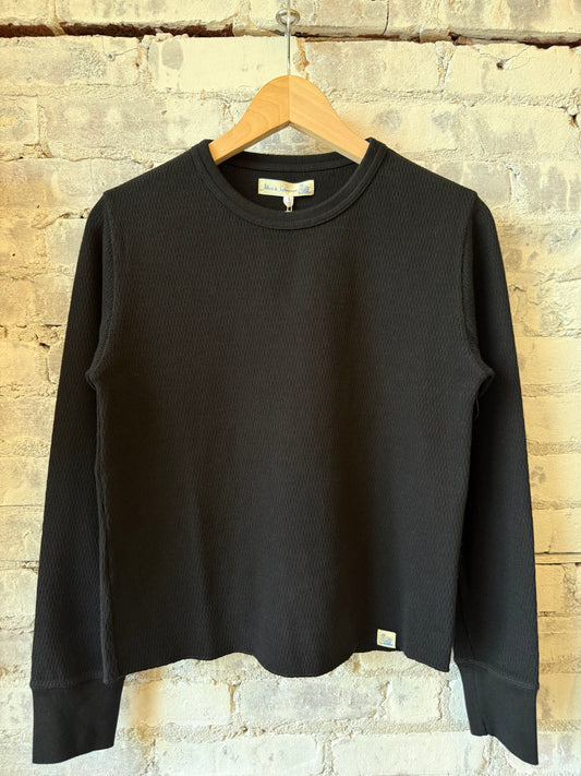 Merz b. Schwanen Diamond-Patterned Cotton Thermal Women's Longsleeve - Deep Black Black
