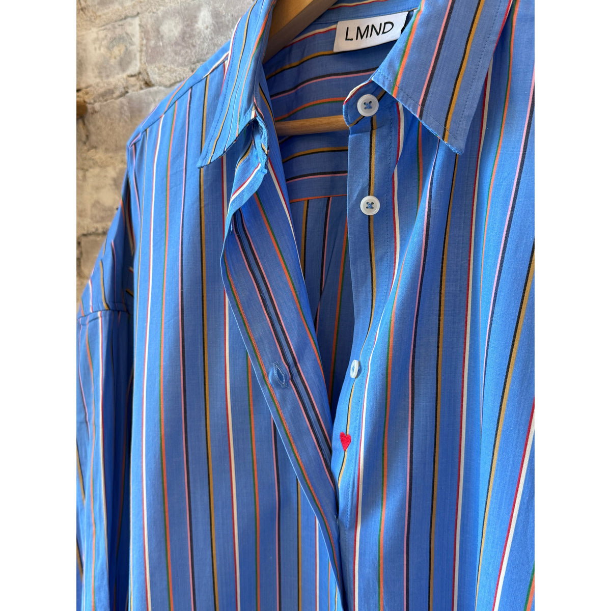 LMND Mara Striped Oversized Long Sleeve Shirt - Tutti Frutti/Ink Blue Slate Gray