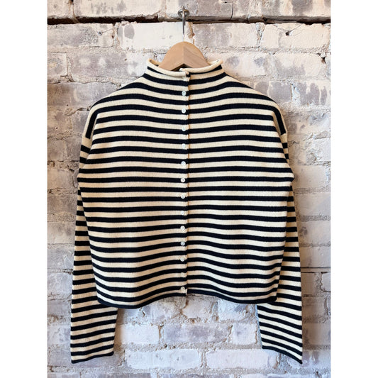 Taylor Striped Cardigan in Cotton Cashmere - Navy/Ivory - DUNE + SALT