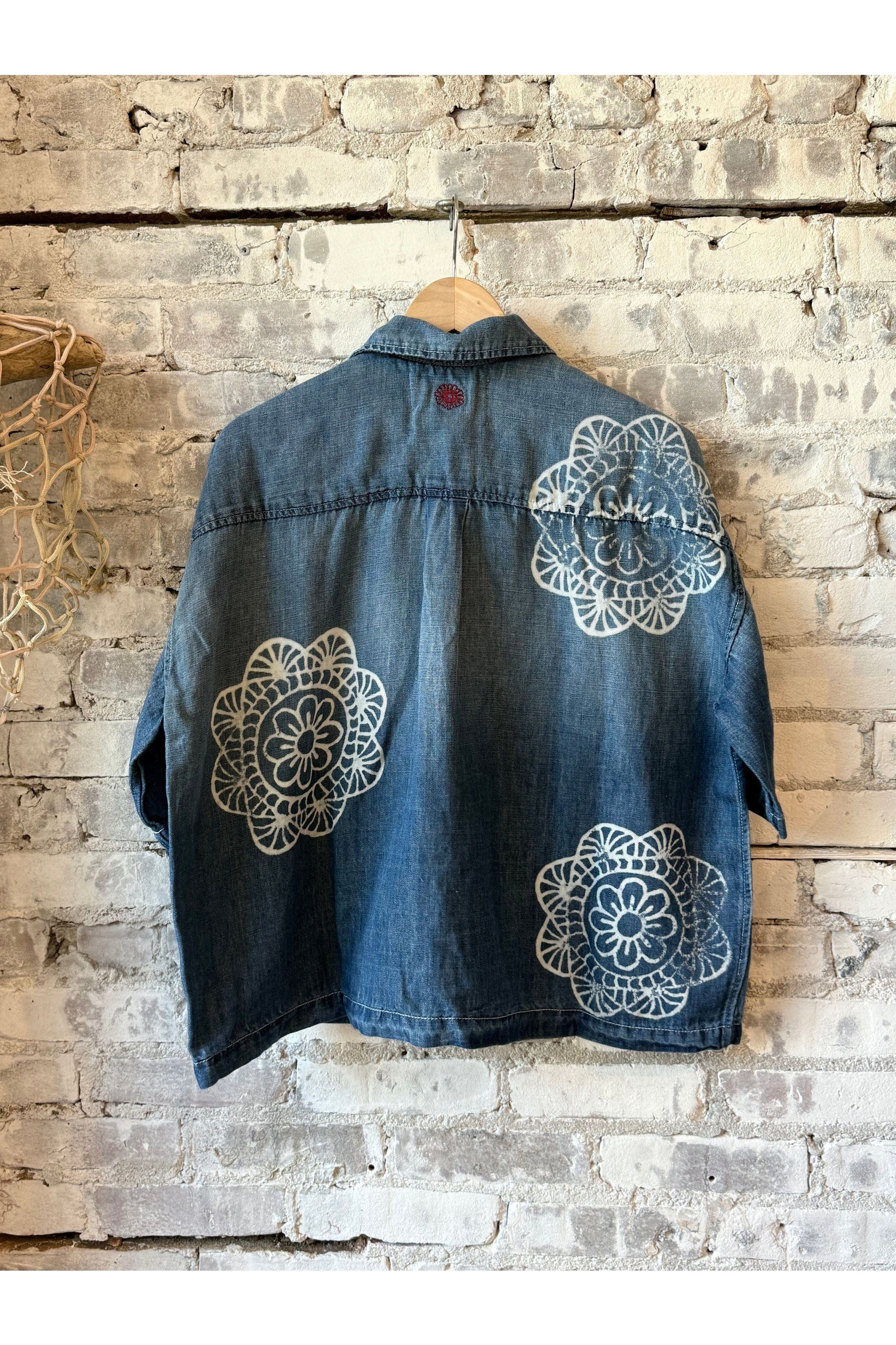 Chambray Cropped Military Shirt - Medallion Print Chambray - DUNE + SALT