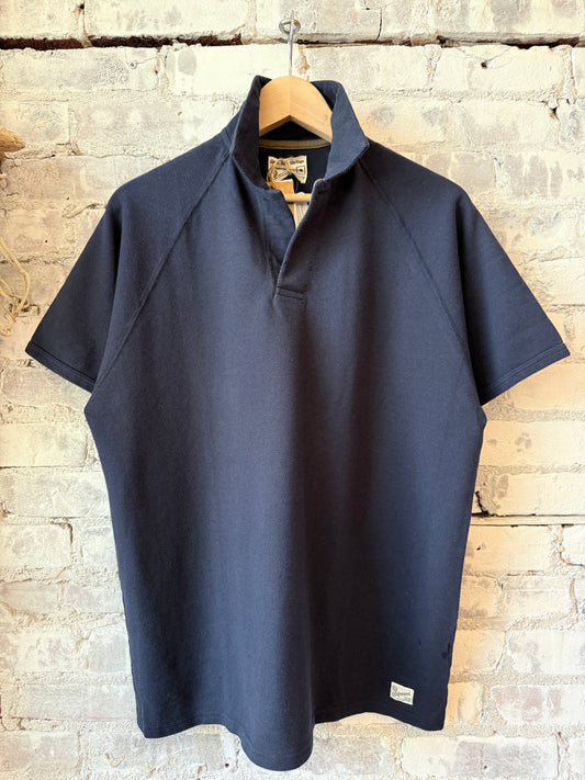 Kepani Raffy Pique Knit Polo Shirt - Navy Antique White